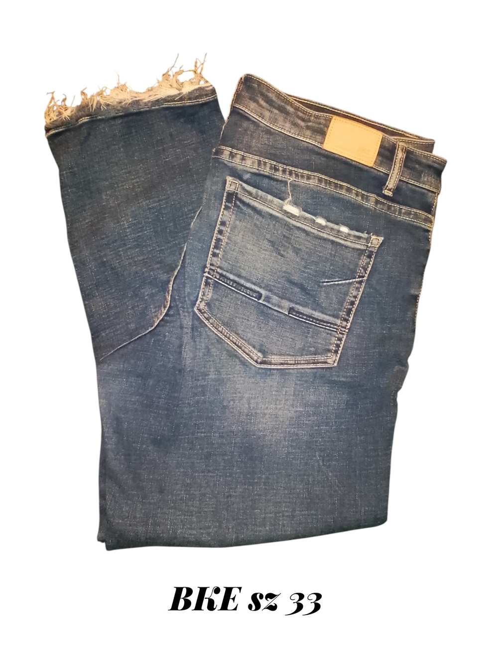 BKE Women's Slim Straight Dark Blue Jeans with Frayed Hem